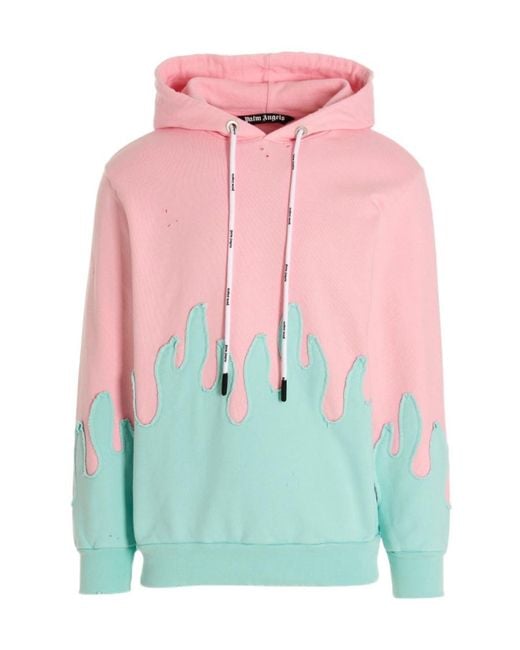 Palm Angels Pink Layered Flames Long-Sleeved Hoodie for men