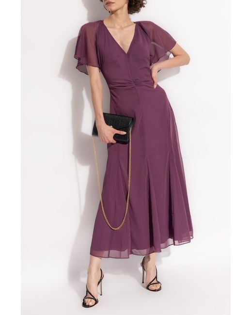 ROTATE BIRGER CHRISTENSEN Purple Flutter-Sleeve Recycled Polyester Dress