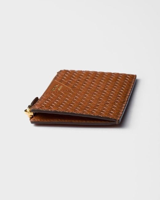 Prada Brown Woven Madras Leather Card Holder