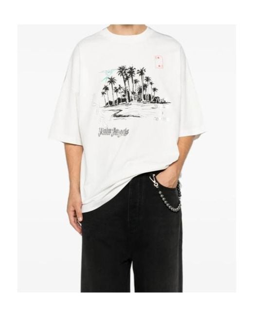 Palm Angels White Printed T-Shirt for men