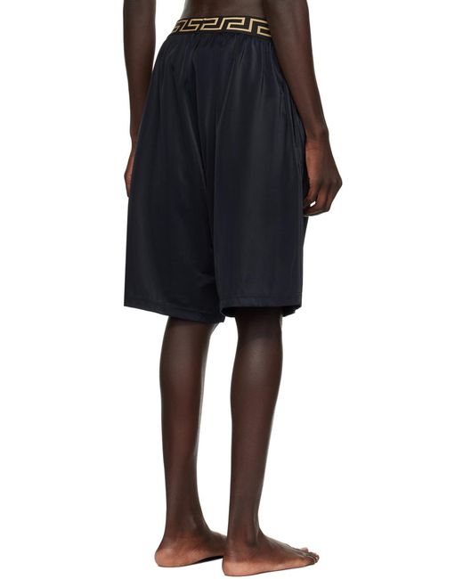 Versace Black Elasticated Waistband La Greca Printed Bermuda Shorts for men
