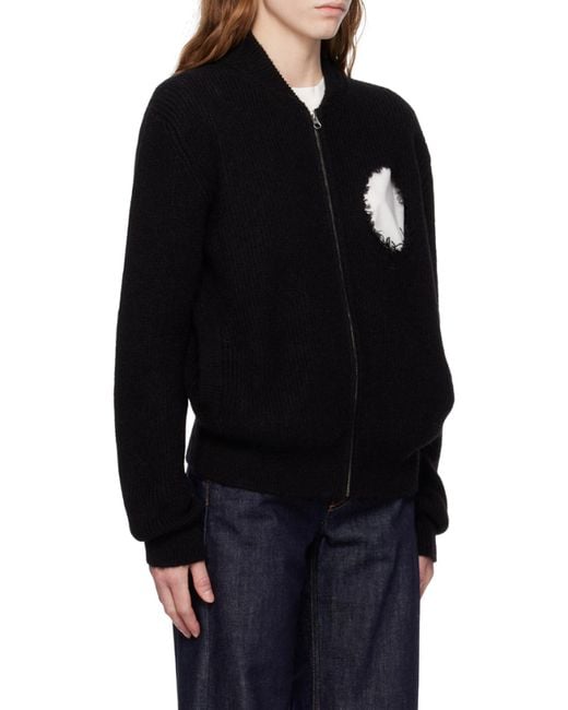 MM6 by Maison Margiela Black Distressed Zipped Knitted Cardigan for men