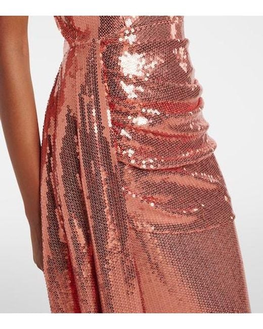 Alex Perry Red Draped Sequined Corset Dress