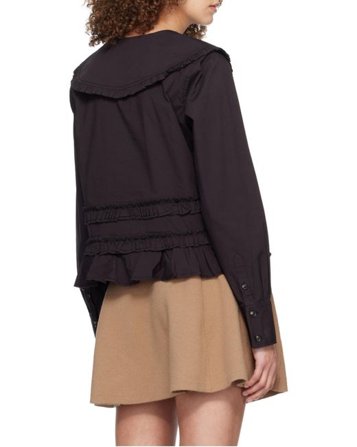 Ganni Black Long-Sleeved Ruffled Shirt