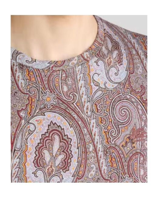 Etro Purple Floral Paisley Motif Crewneck T-Shirt for men