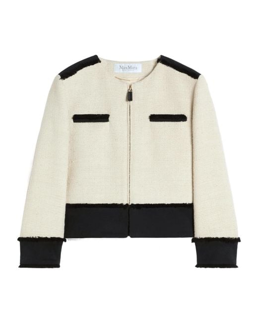 Max Mara White Pagaia Fringed Trim Jacket