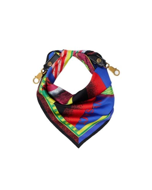 Versace Red Printed Silk Scarf Charm 55 Cm