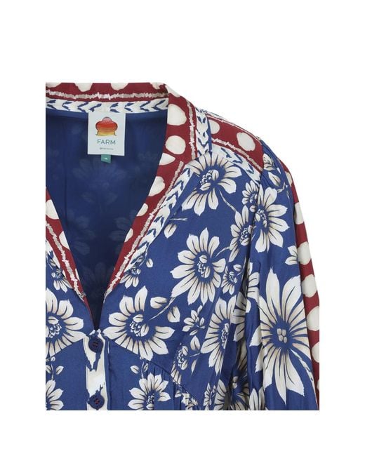 Farm Rio Blue Floral Button-Front Mini Dress