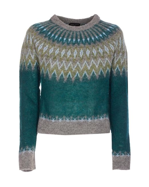 Roberto Collina Blue Chevron Crewneck Knitwear