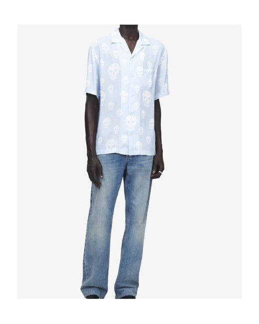 McQueen Blue Skull Printed Hawaian Shirt for men