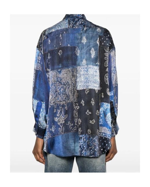 R13 Blue Patchwork Bandana Printed Shirt