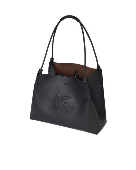 Etro Black Libra Pegaso Patch Small Tote Bag