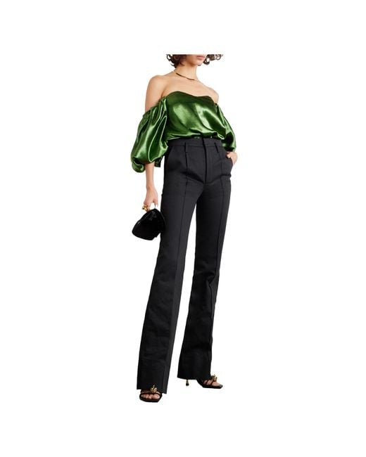 Caroline Constas Green Off-The-Shoulder Satin Top