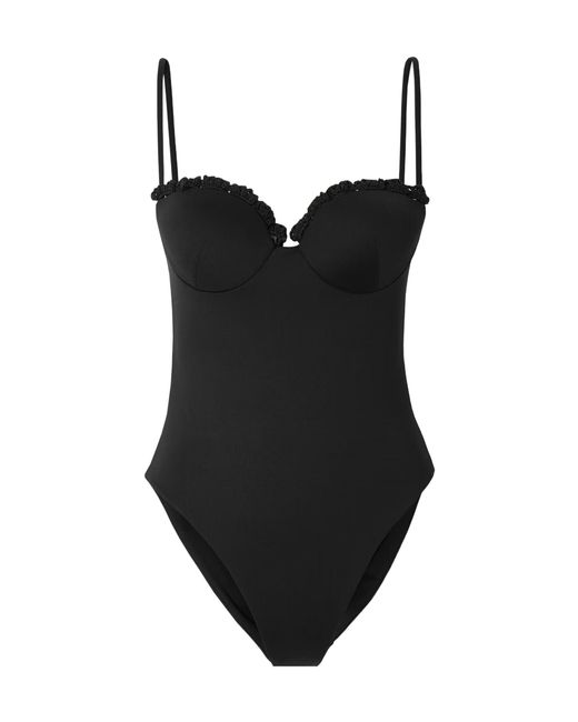 Magda Butrym Black Crochet-Trimmed Swimsuit
