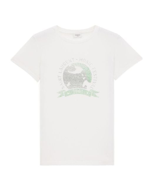 Saint Laurent White Music Festival Crewneck T-Shirt