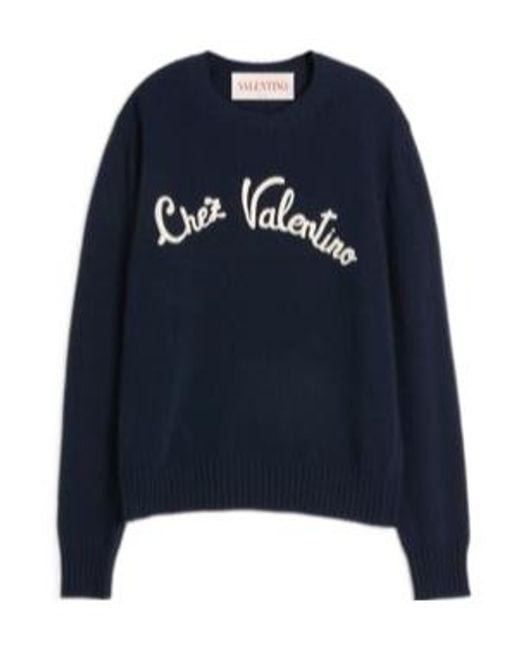 Valentino Blue Chez Embroidered Crewneck Jumper for men
