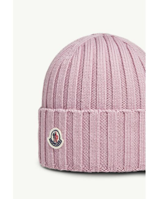 Moncler Pink Logo Patch Ribbed Beanie
