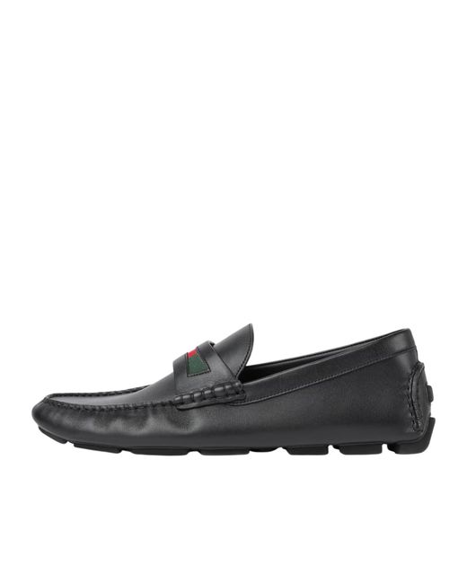 Gucci Black Web Detailed Slip-On Drivers for men