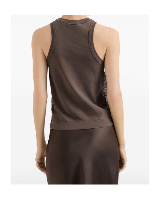 Brunello Cucinelli Brown Stretch-Cotton Sequin-Embellished Tank Top