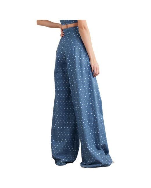 Carolina Herrera Blue Marisol Pleated Polka-Dot Wide Jeans