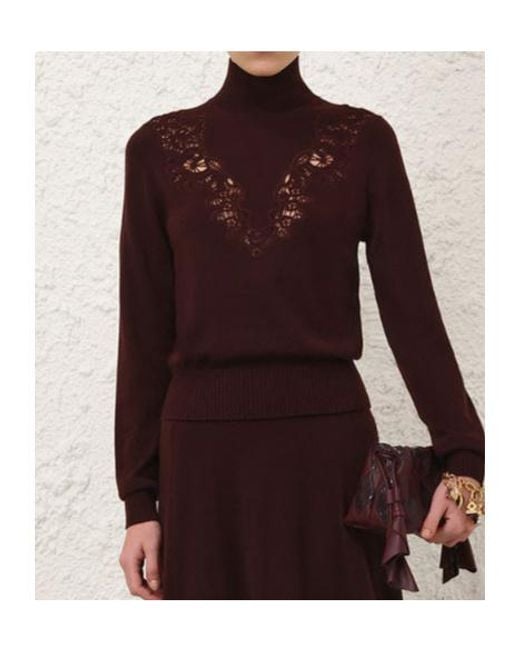 Zimmermann Purple Valiant Merino Lace Turtleneck
