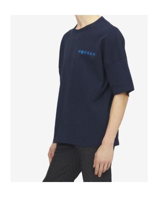 McQueen Blue Oversized Logo T-Shirt for men