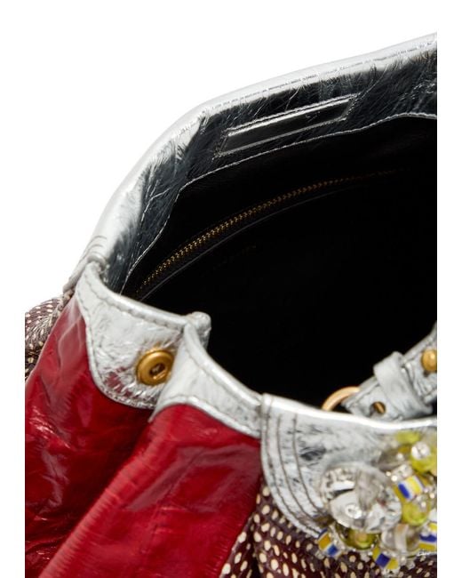Dries Van Noten Red Snake Print Color-Blocked Handbag