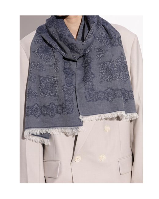 Etro Blue Frayed Edge Scarf