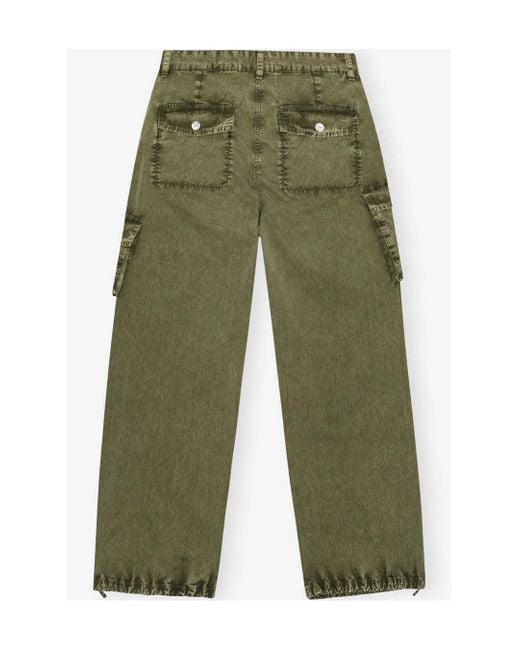Ganni Green Washed Twill Trousers