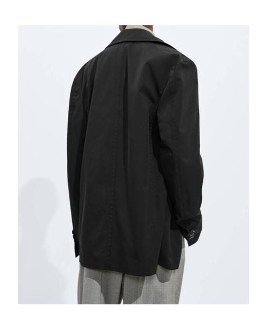 Bottega Veneta Black Woven-Detail Double-Breasted Coat for men