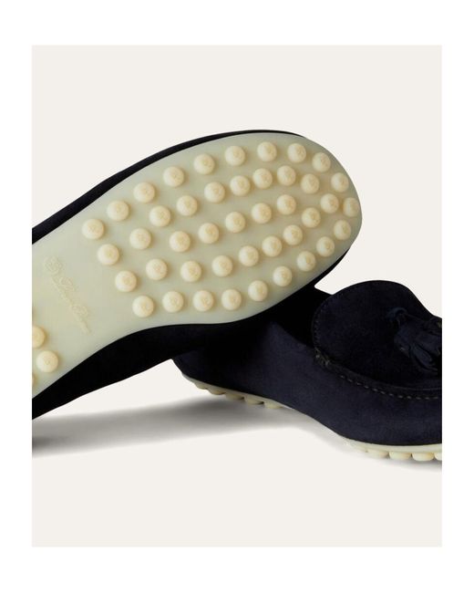 Loro Piana Blue Tassel Detailed Slip-On Loafers