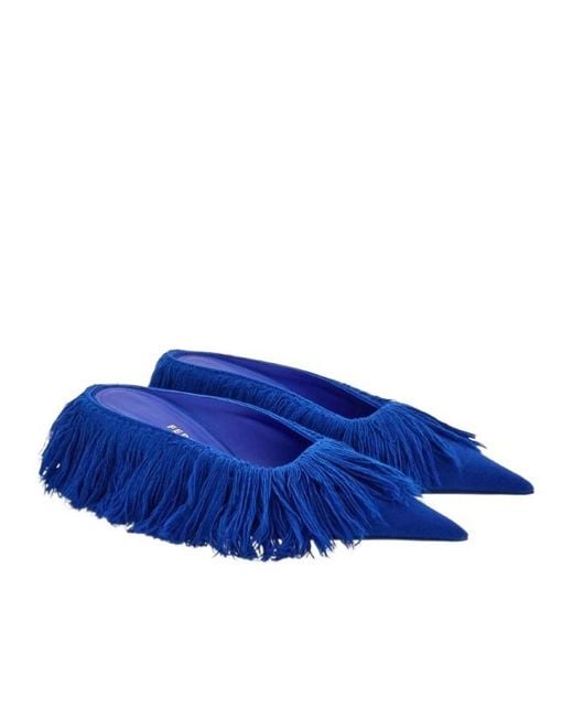 Ferragamo Blue Fringed Eva Mule