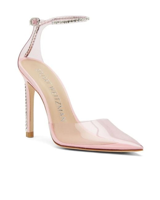 Stuart Weitzman Pink Crystal-Embellished Pointed Pumps