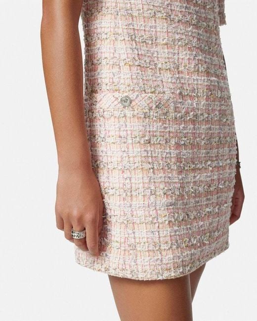 Versace White Short-Sleeved Tweed Mini Dress