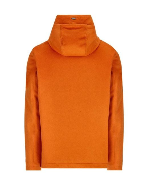Herno Orange Zipped Hooded Drawstring Padded Jacket for men