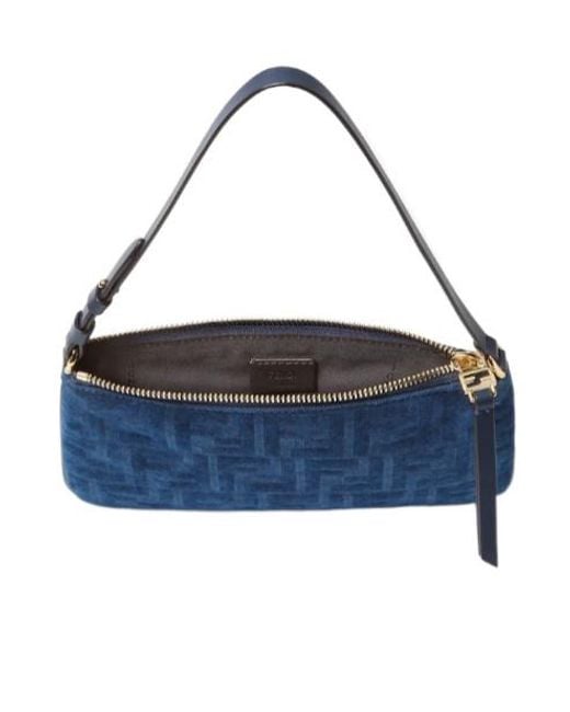 Fendi Blue Flat Baguette Pouch