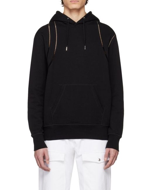 McQueen Blue Cut-Out Detailed Drawstring Hoodie for men