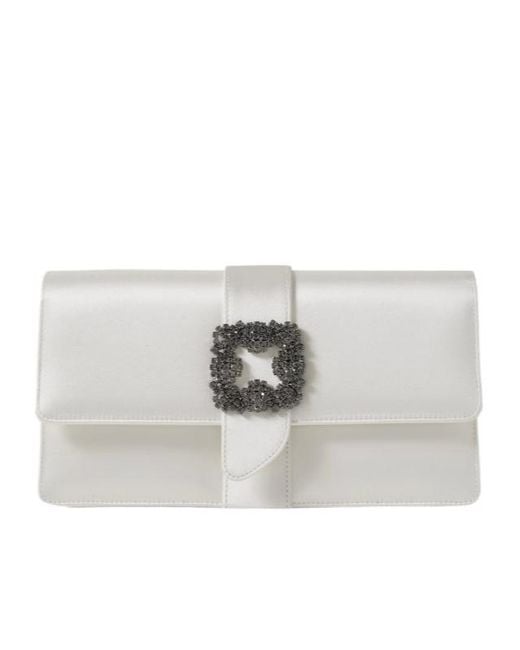 Manolo Blahnik Gray Crystal-Embellished Satin Clutch