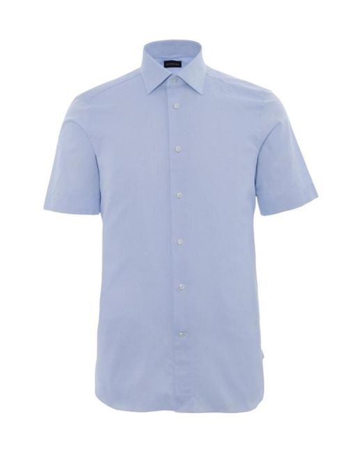 Zegna Blue Classic Collar Lapel Short-Sleeved Shirt for men