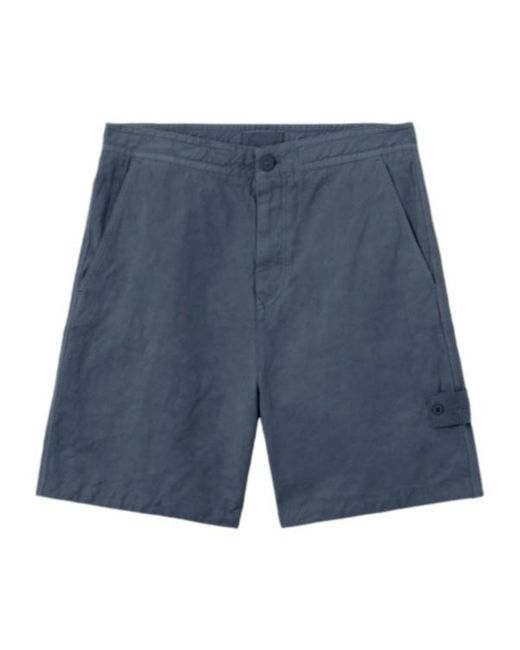 Stone Island Blue Logo Patch Buttoned Shorts for men