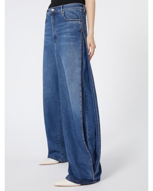 Sportmax Blue Gastone Logo-Patch Wide-Leg Jeans