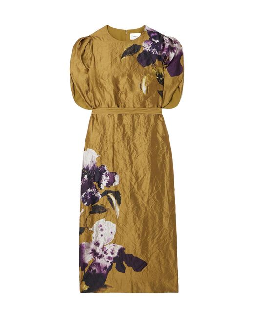 Erdem Metallic Astrea Floral-Print Crinkled-Satin Midi Dress