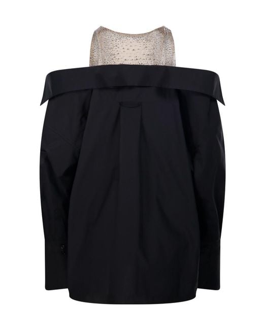 GIUSEPPE DI MORABITO Black Crystal Tulle Detail Dress