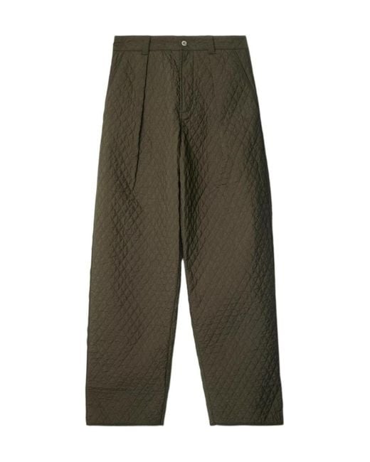 Burberry Green Diamond-Quilted Straight-Leg Trousers for men