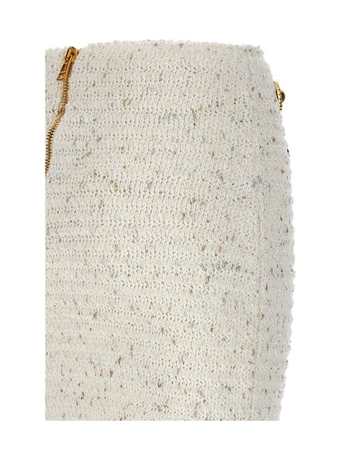 Balmain White Tweed Fringed Mini Skirt