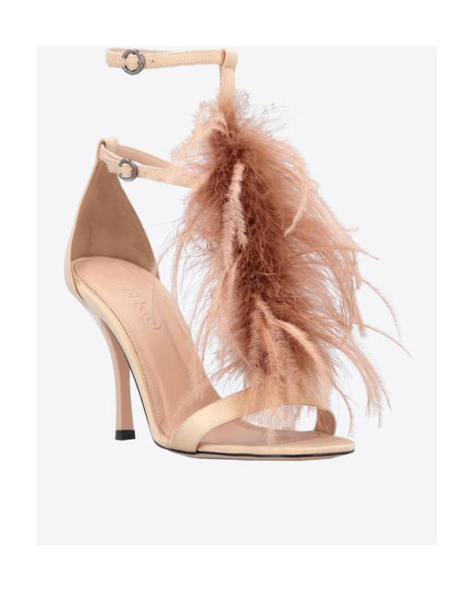Pinko Pink Janis 95Mm Feather-Detail Sandals