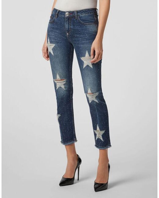 Philipp Plein Blue Logo Details Jeans