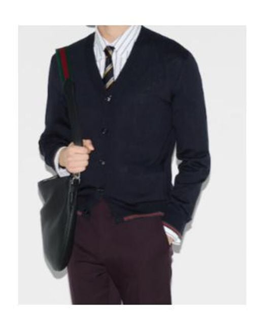 Gucci Blue Button-Up Knit Cardigan for men