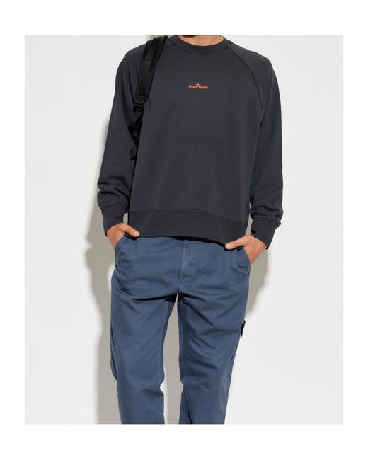 Stone Island Blue Long Sleeve Crewneck Sweatshirt for men