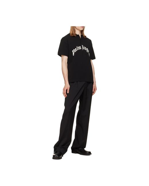 Palm Angels Black Curved Logo Polo Shirt for men